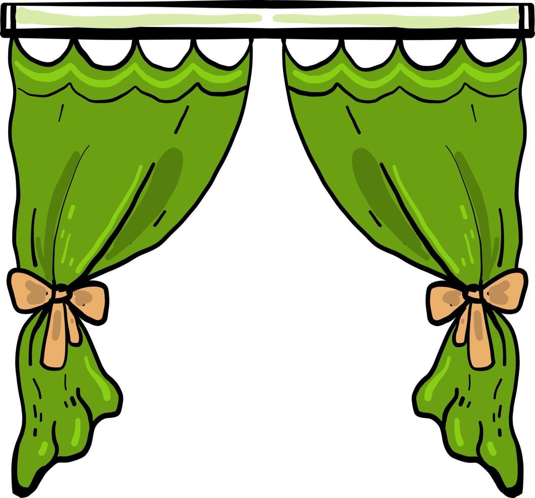 groen gordijnen, illustratie, vector Aan wit achtergrond.