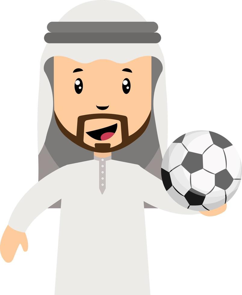 Arabisch mannen met Amerikaans voetbal, illustratie, vector Aan wit achtergrond.