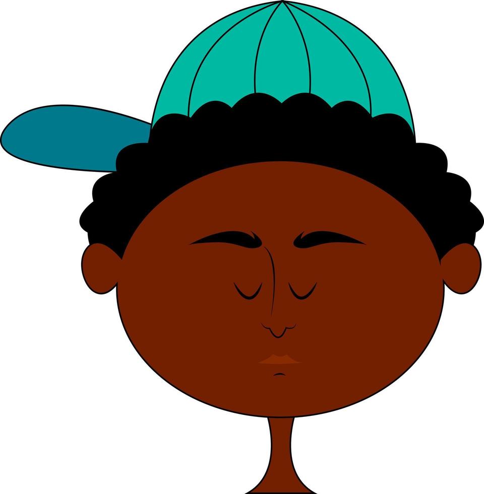 schattig zwart jongen vervelend een blauw hoed, illustratie, vector Aan wit achtergrond.