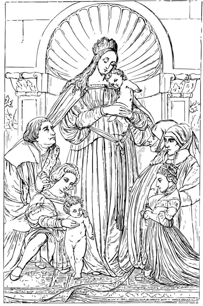 meyer Madonna is in de Dresden galerij, wijnoogst gravure. vector