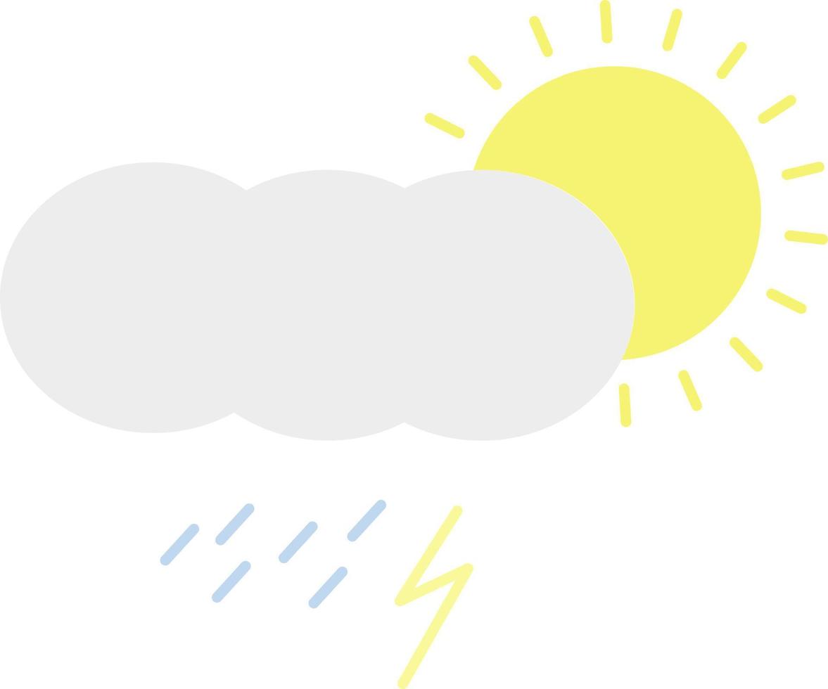 zon met zwaar regen en bliksem, icoon illustratie, vector Aan wit achtergrond