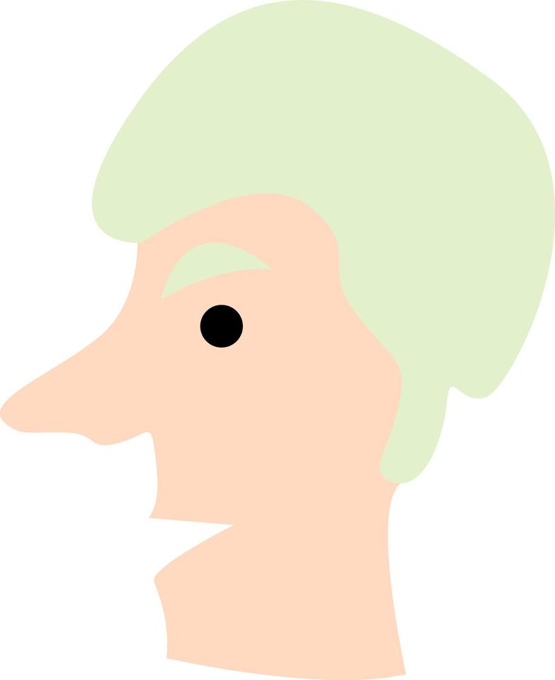 Mens met heel lang neus- en groen haar, illustratie, vector, Aan een wit achtergrond. vector