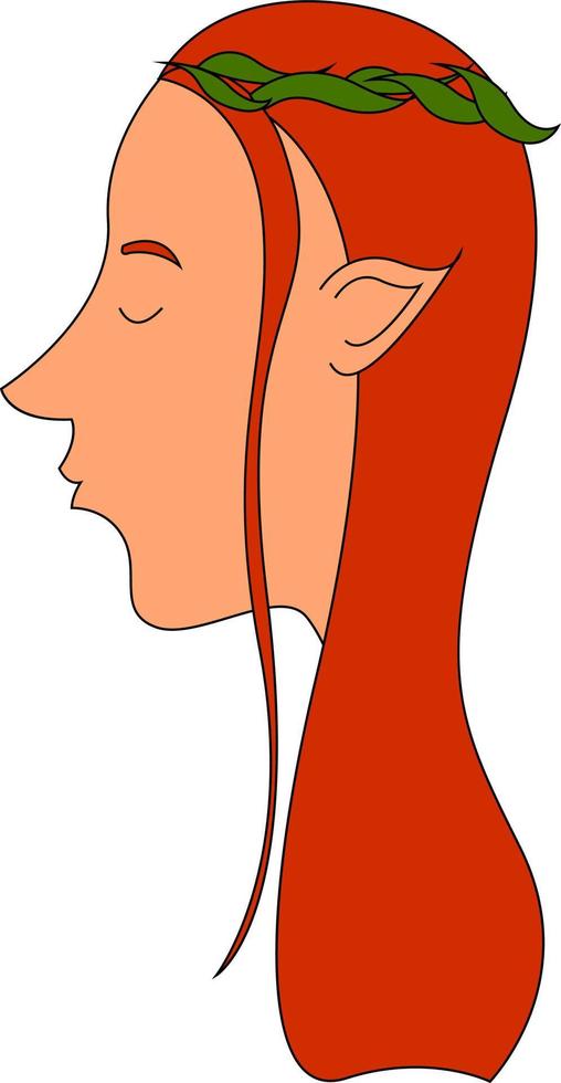 elf met rood haar, illustratie, vector Aan wit achtergrond.