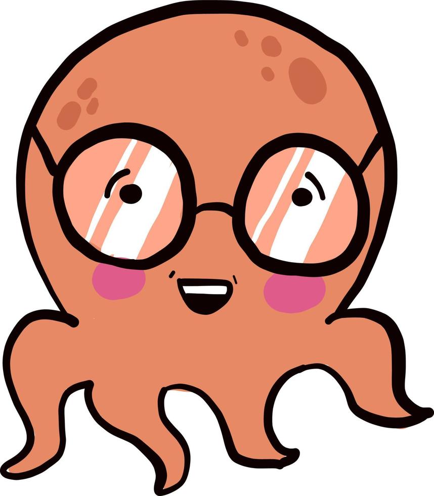 Octopus met bril, illustratie, vector Aan wit achtergrond