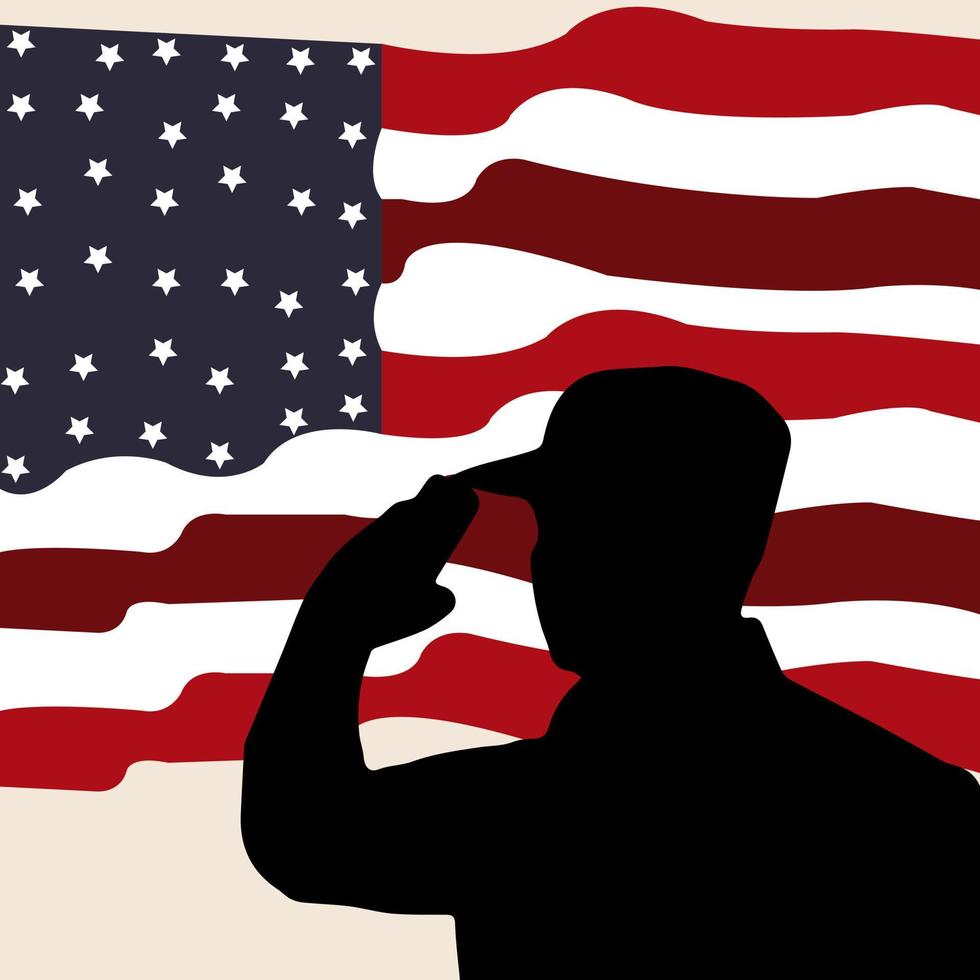 Amerikaans vlag en silhouet van soldaat geschikt voor veteranen dag, onafhankelijkheid dag, gedenkteken dag, 4e van juli of arbeid dag copyspace achtergrond. vector