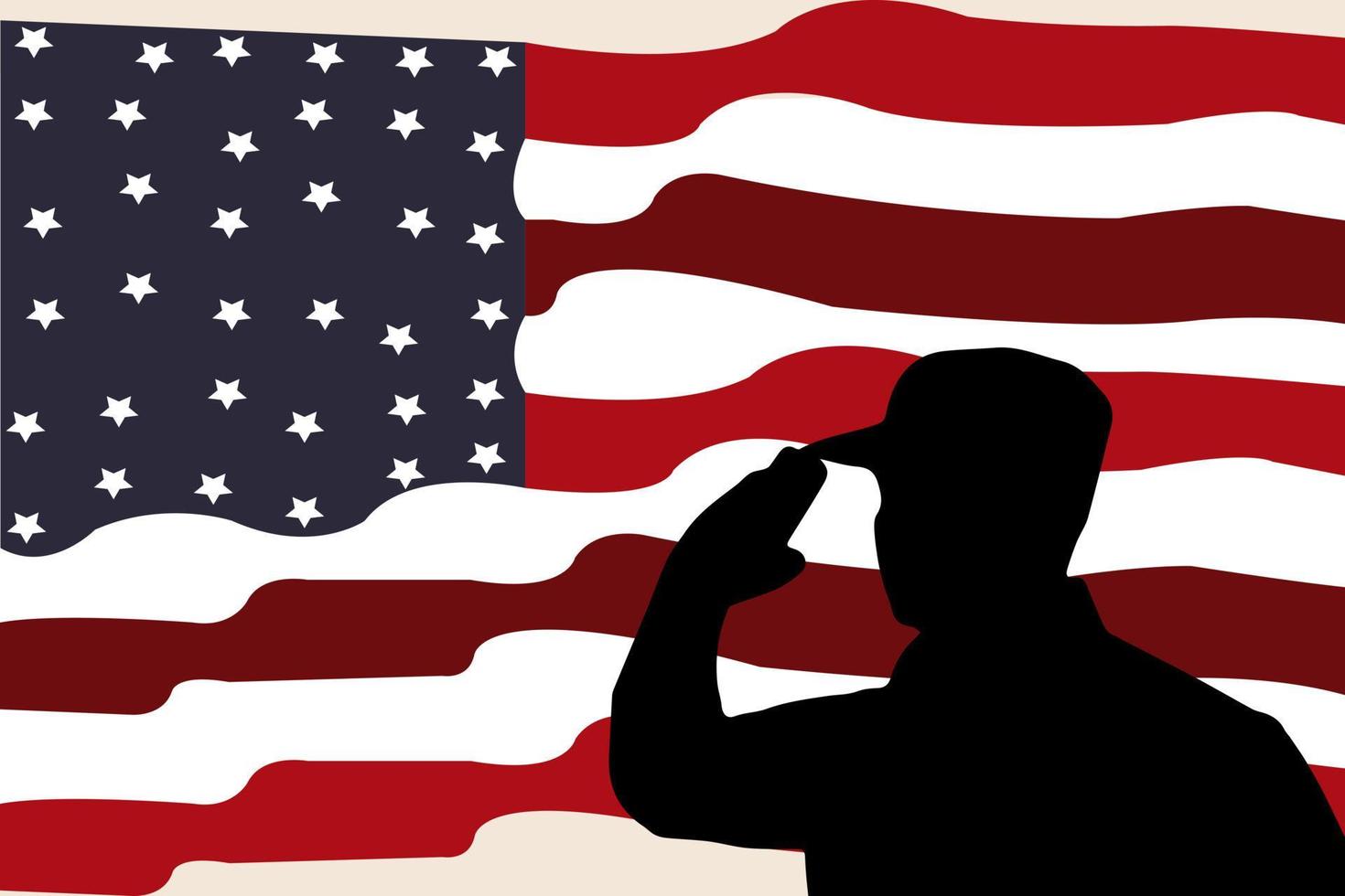 Amerikaans vlag en silhouet van soldaat geschikt voor veteranen dag, onafhankelijkheid dag, gedenkteken dag, 4e van juli of arbeid dag copyspace achtergrond. vector