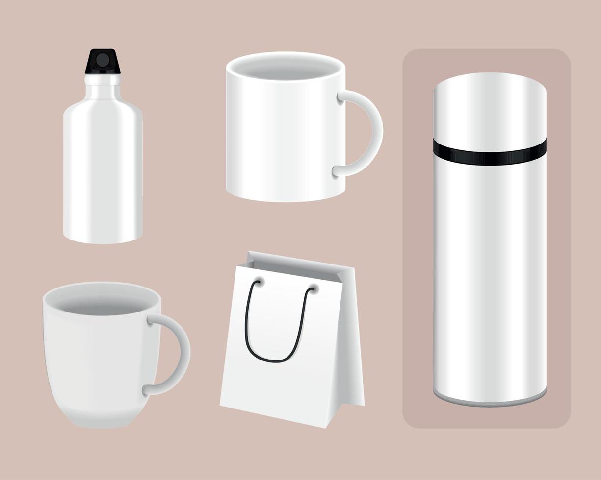 pictogrammen mockup thermosfles en cups vector