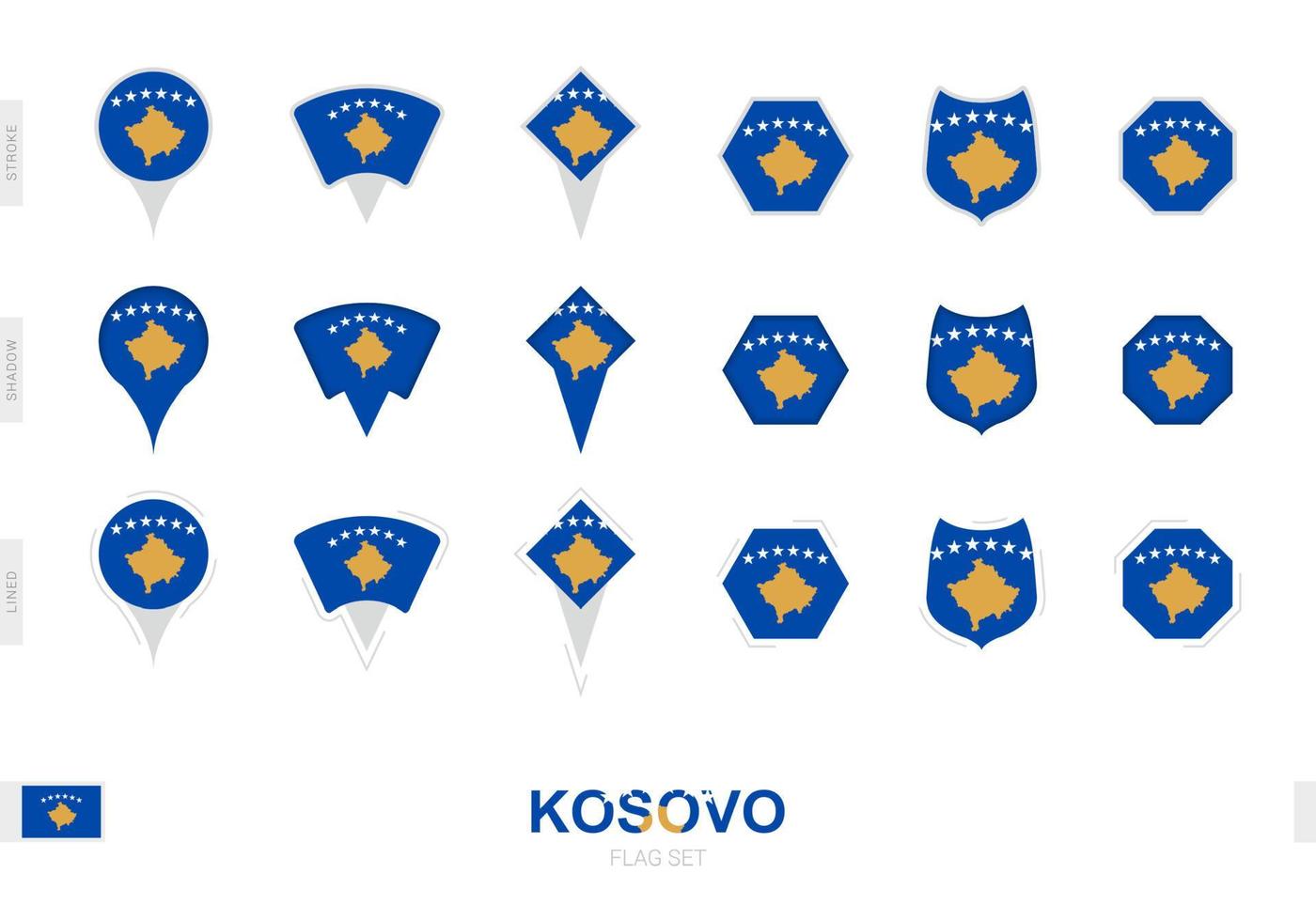 verzameling van de Kosovo vlag in verschillend vormen en met drie verschillend Effecten. vector