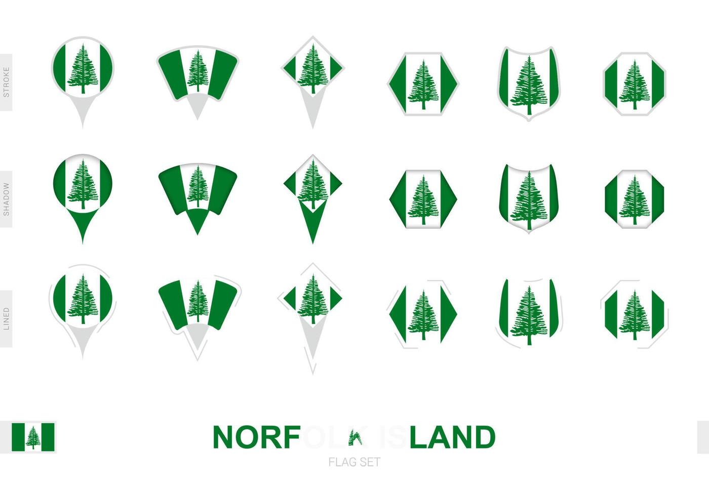 verzameling van de norfolk eiland vlag in verschillend vormen en met drie verschillend Effecten. vector