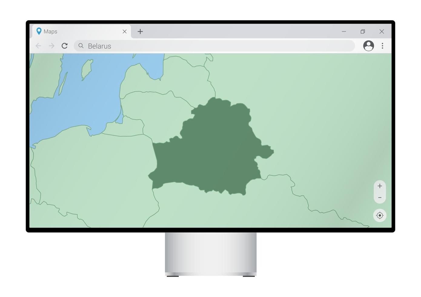 computer toezicht houden op met kaart van Wit-Rusland in browser, zoeken voor de land van Wit-Rusland Aan de web in kaart brengen programma. vector