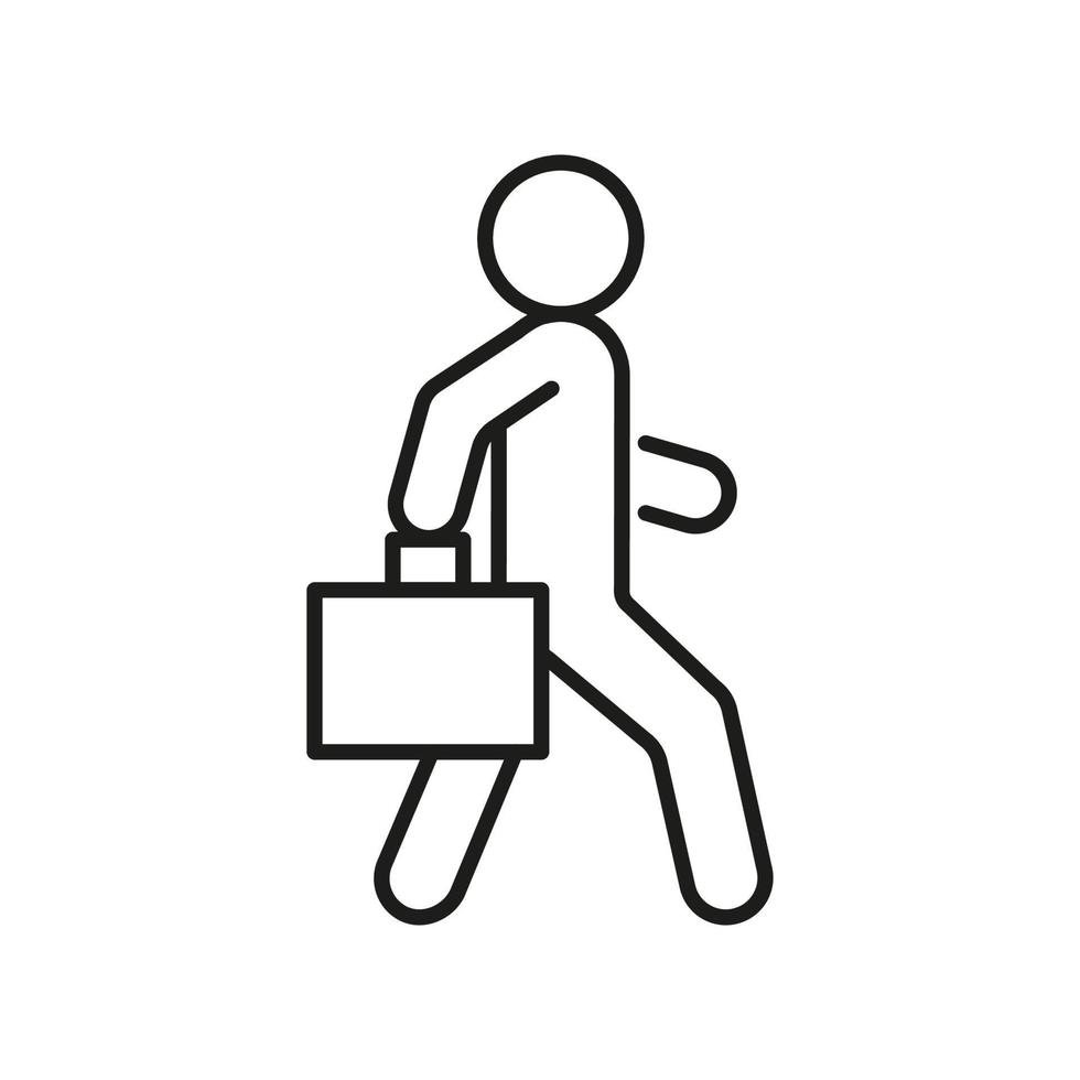 persoon gaat naar werk met koffer, lijn icoon. Mens wandelen, vakantie, reis met tas. vector schets teken
