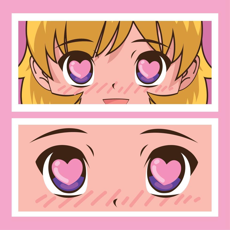 anime gezicht harten ogen vector
