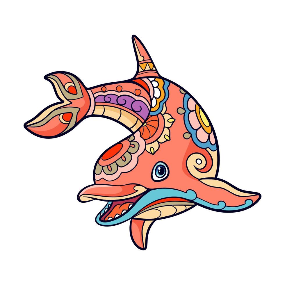 kleurrijk dolfijn tekenfilm mandala kunsten geïsoleerd Aan wit achtergrond vector