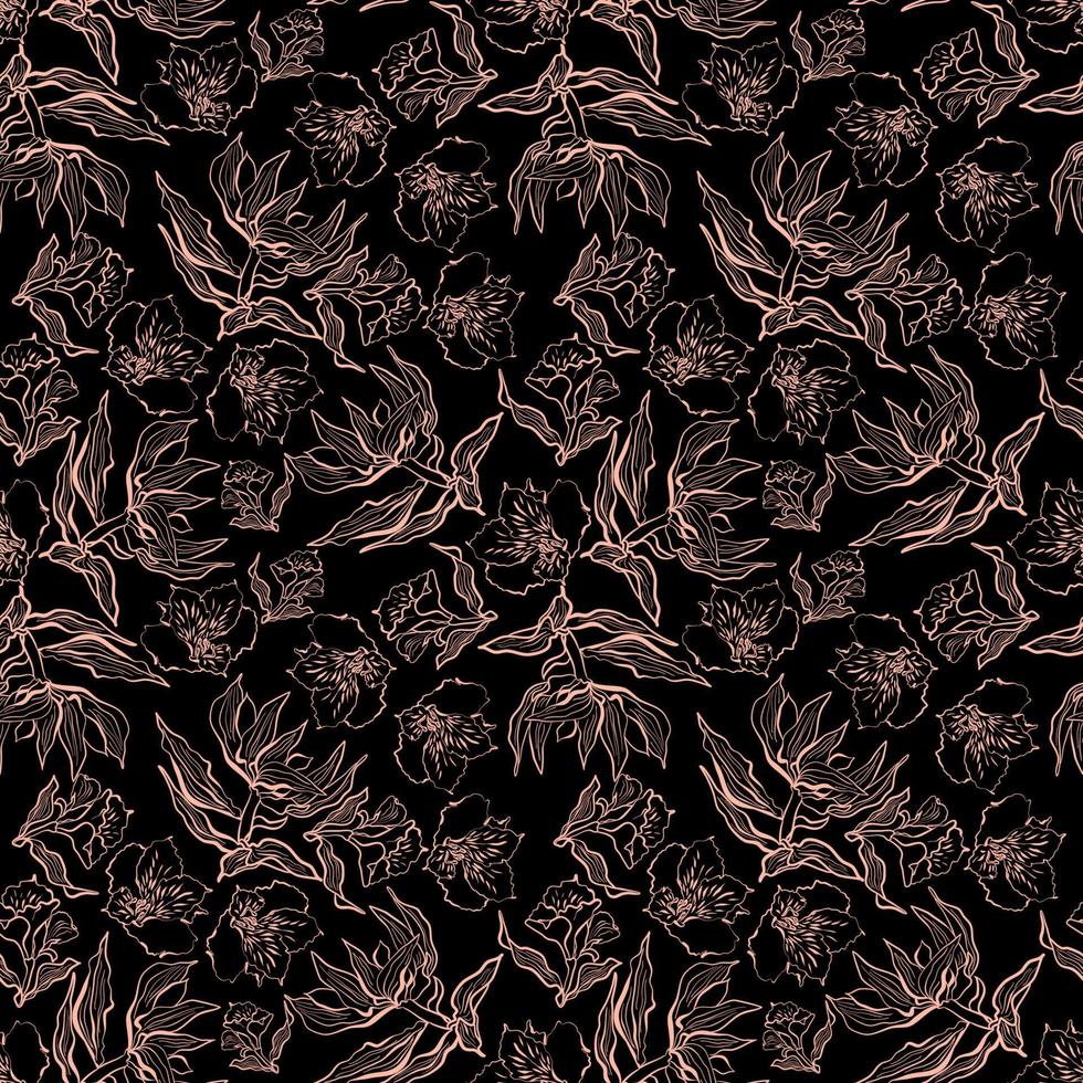 naadloos botanisch patroon met alstroemeria bloemen en bladeren in tekening techniek vector