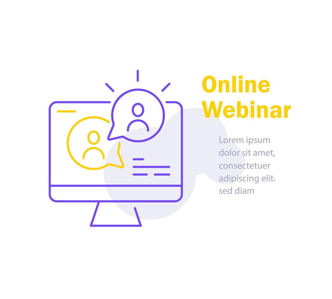 webinar concept, video lezing, internet groep conferentie, opleiding testen, werk van huis, gemakkelijk communicatie, online Cursus vector