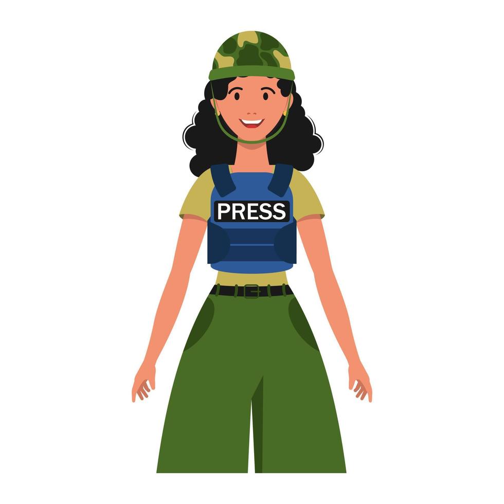 oorlog verslaggever, nieuws. meisje in een helm. vector illustratie