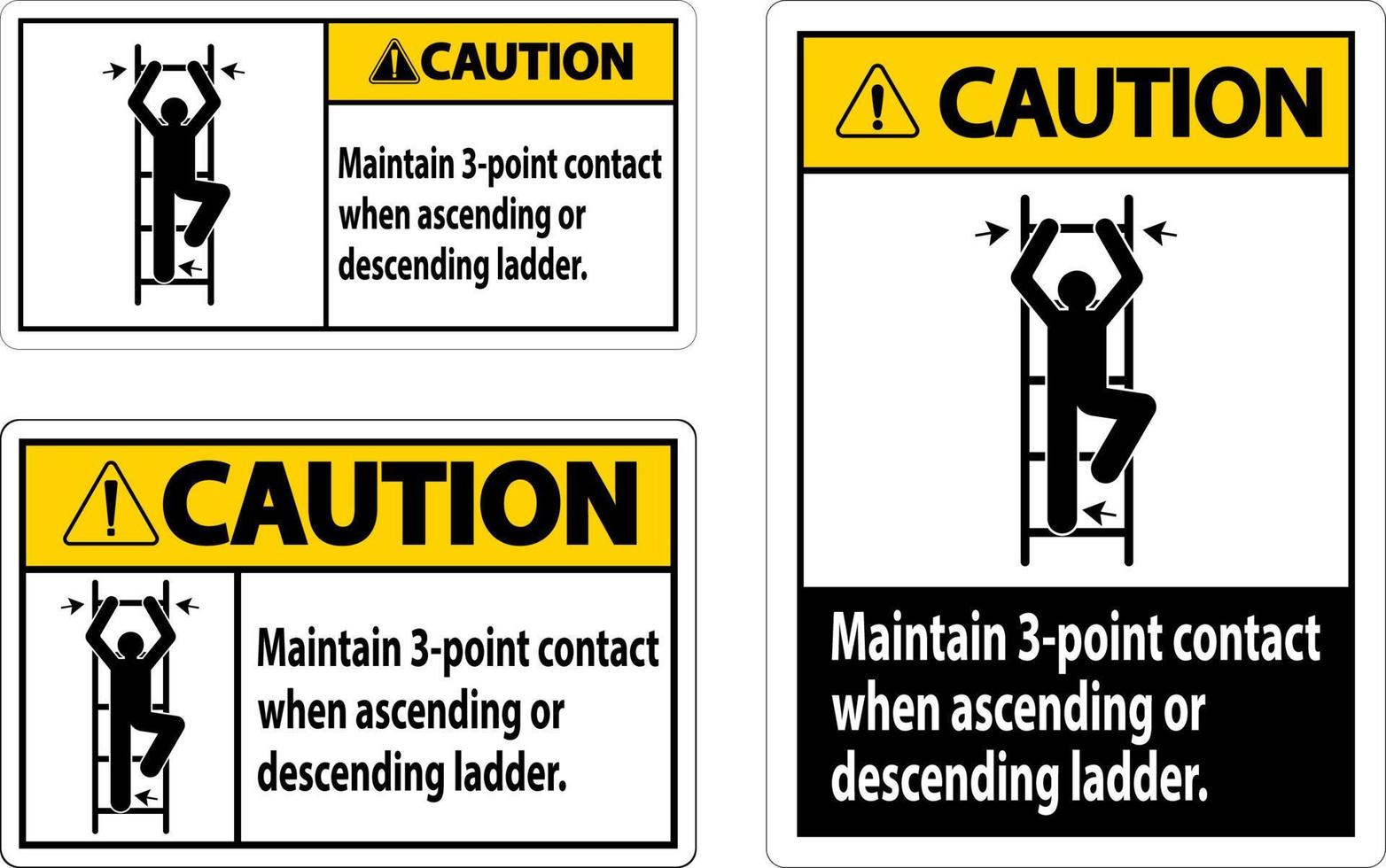 voorzichtigheid in stand houden 3 punt contact wanneer oplopend of aflopend ladder vector
