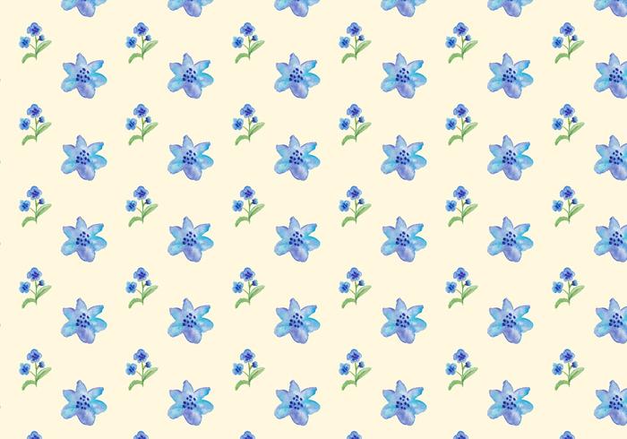 Watercolor Blue Flowers Gratis Vector Naadloos Patroon