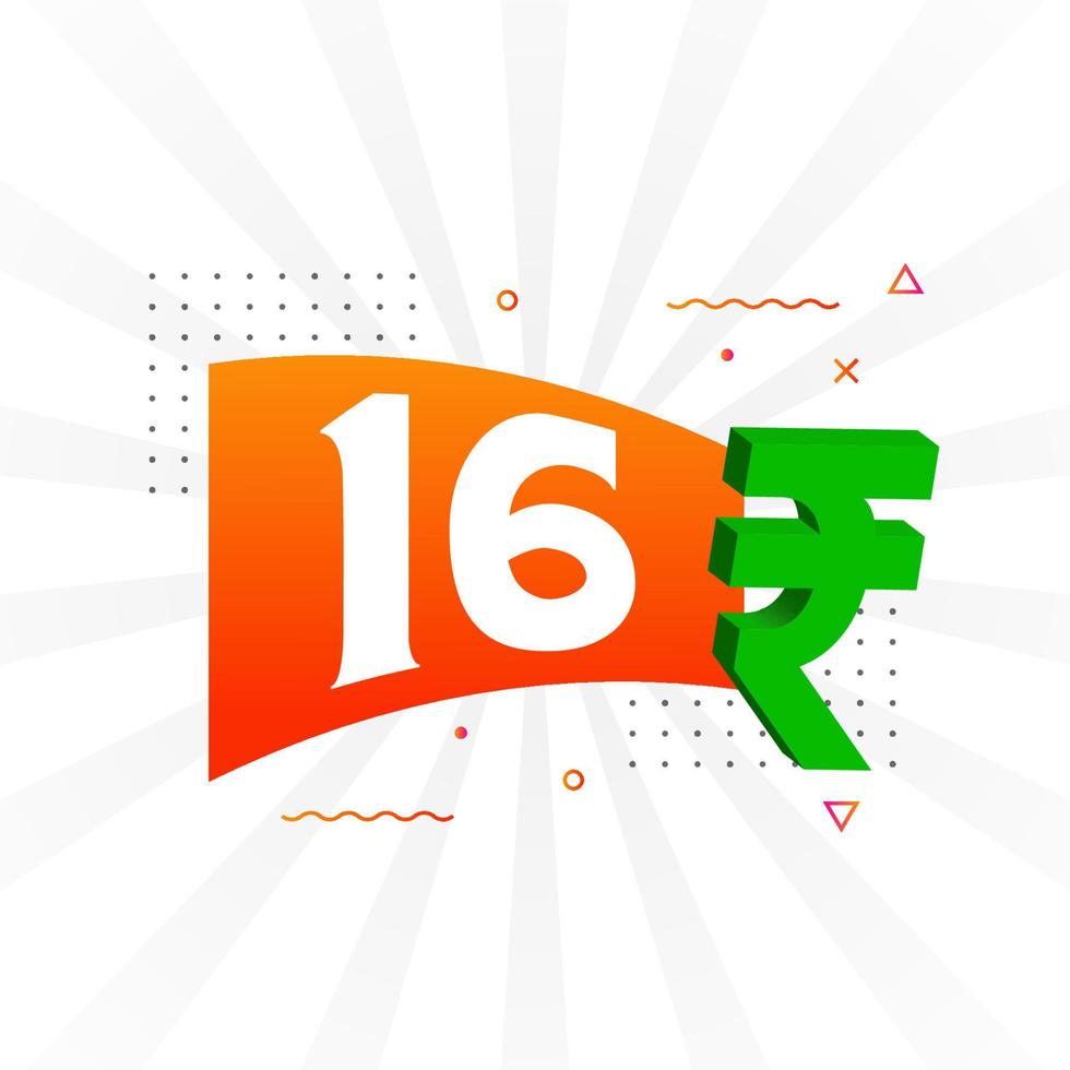 16 roepie symbool stoutmoedig tekst vector afbeelding. 16 Indisch roepie valuta teken vector illustratie