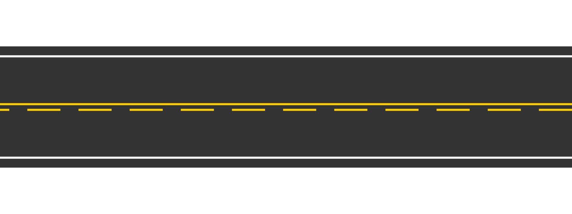 leeg Rechtdoor weg. top antenne visie. snelweg met markering. naadloos rijweg horizontaal sjabloon. rijbaan element van stad kaart vector