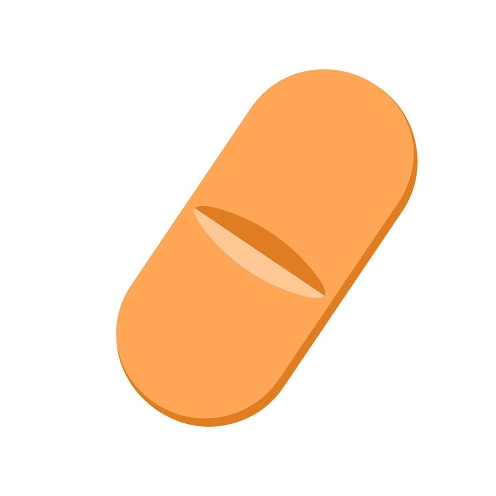 oranje caplet geïsoleerd Aan wit achtergrond. capsule vormig geneeskrachtig tablet. medisch behandeling concept vector