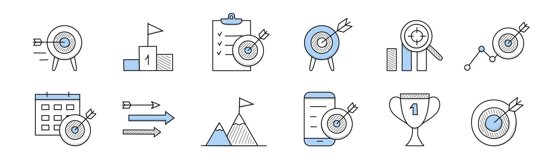 bedrijf doel tekening pictogrammen, geïsoleerd elementen reeks vector