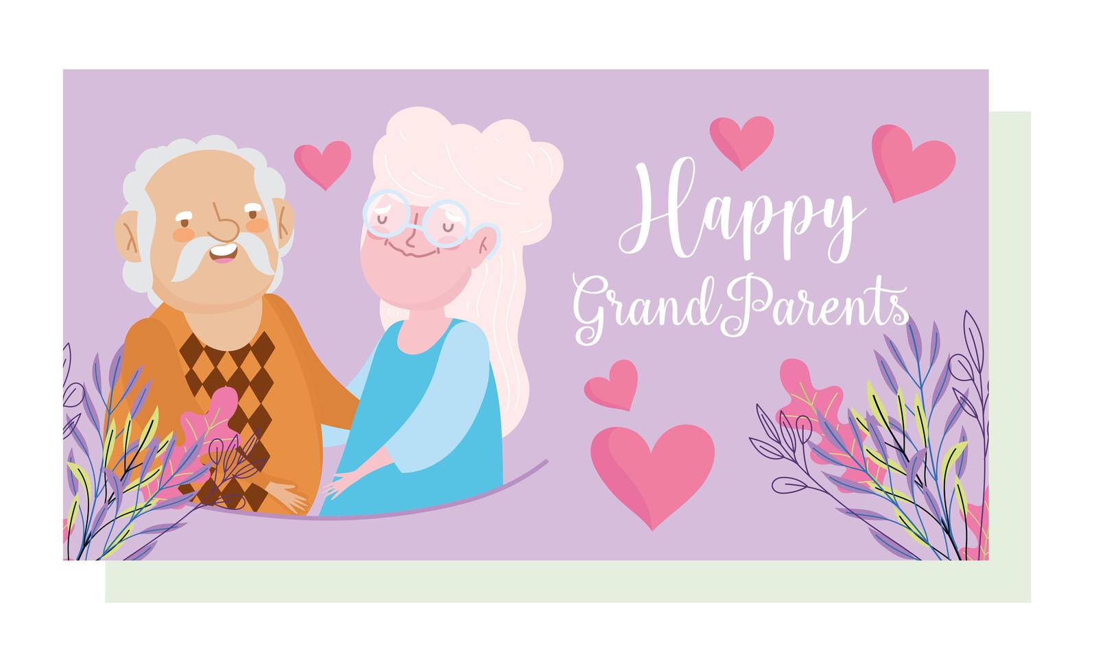 portret van bejaarde echtpaar met bloemen en harten vector