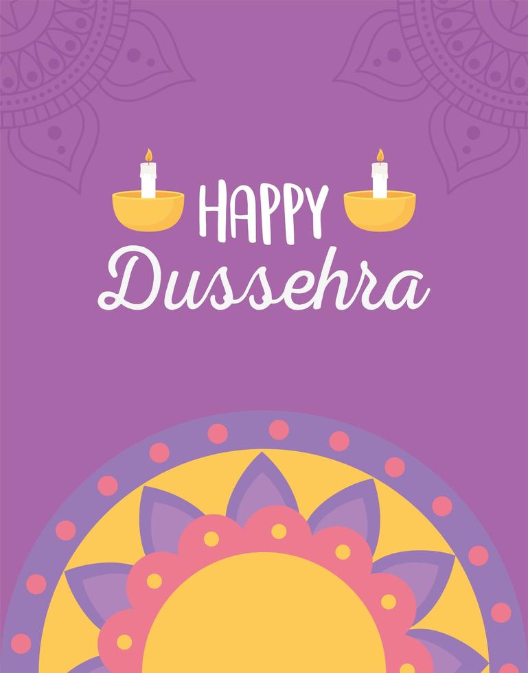 gelukkig dussehra-festival. mandala, diya-lampen en kaarsen vector