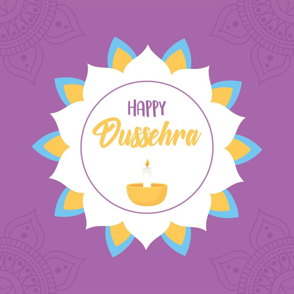 gelukkig dussehra-festival. bloemen mandala en diya lamp vector