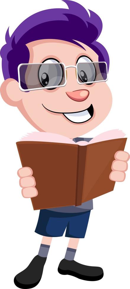 jongen lezing boek, illustratie, vector Aan wit achtergrond.