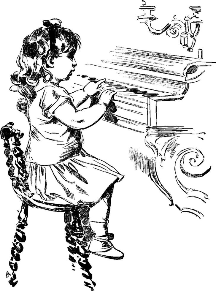 meisje spelen piano, wijnoogst illustratie. vector