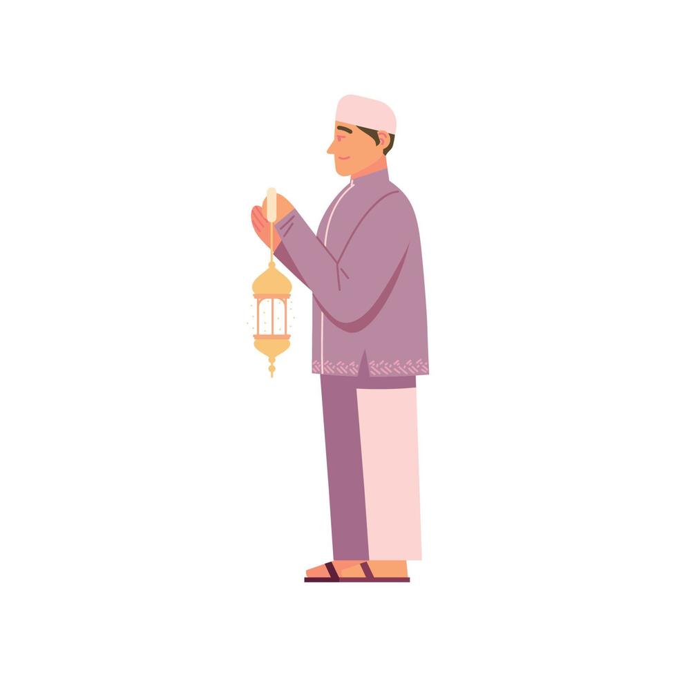 Mens met lamp moslim cultuur vector