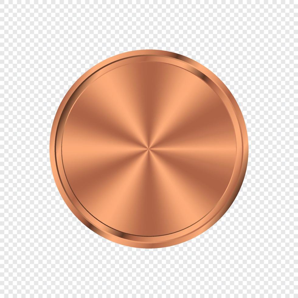 bronzen cirkel bord achtergrond. bronzen metaal ronde medaille. knop metalen helder element. vector illustratie