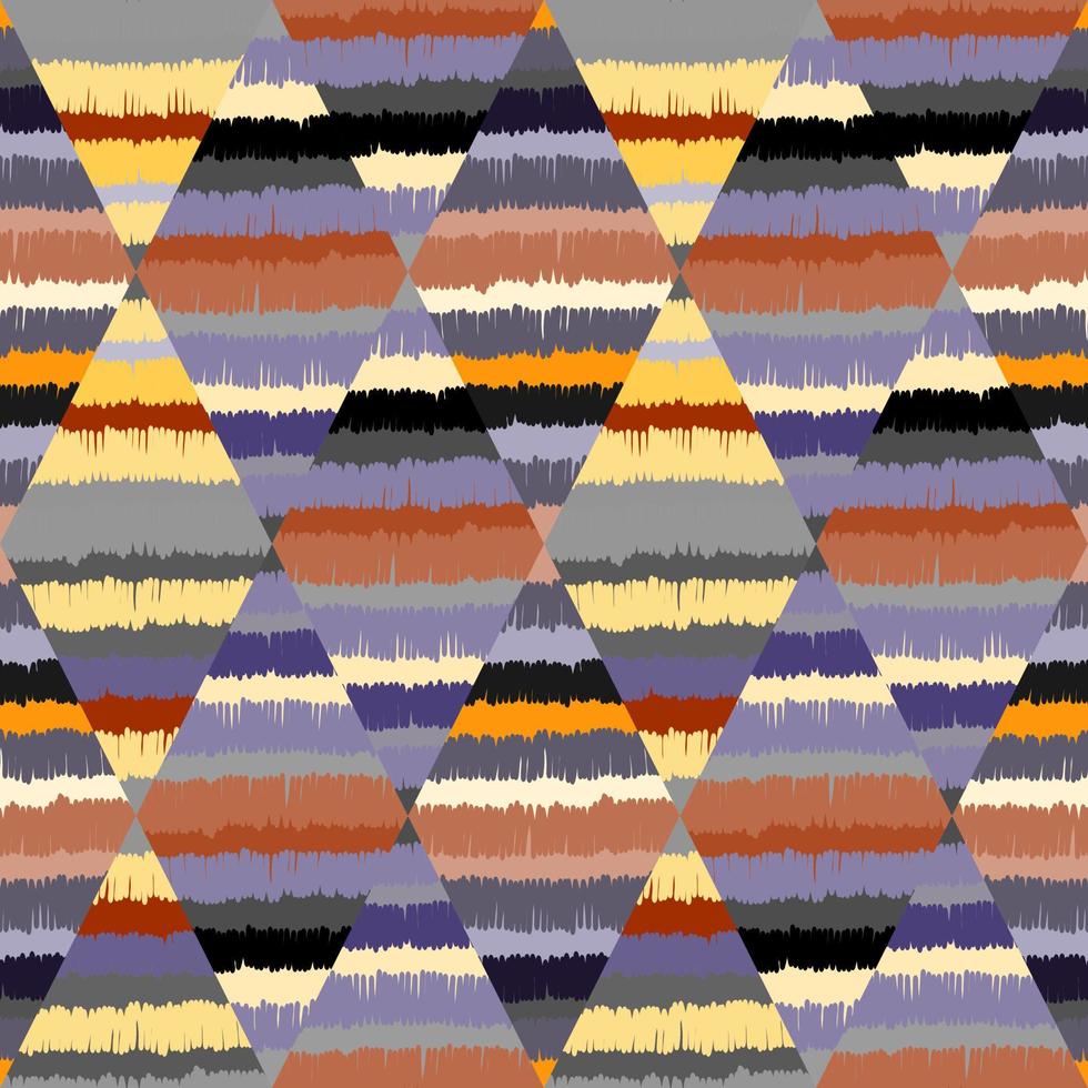 hand- getrokken ruit mozaïek- naadloos patroon. abstract ikat behang. wijnoogst boho achtergrond. uit de vrije hand strepen achtergrond. vector