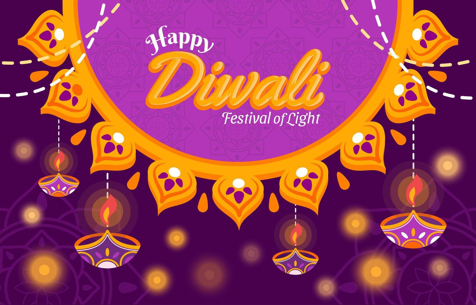 diwali festival licht met paarse achtergrond vector