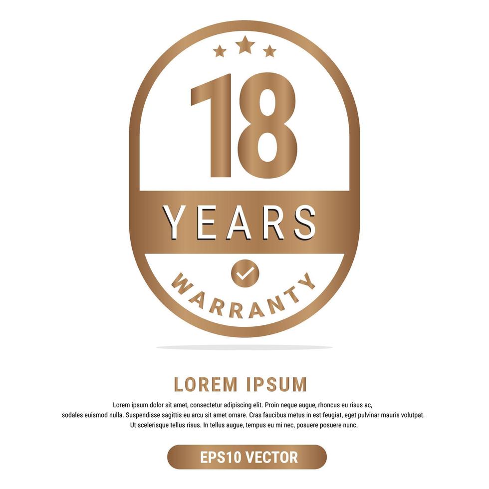 18 jaar garantie vector kunst illustratie in goud kleur met fantastisch doopvont en wit achtergrond. eps10 vector
