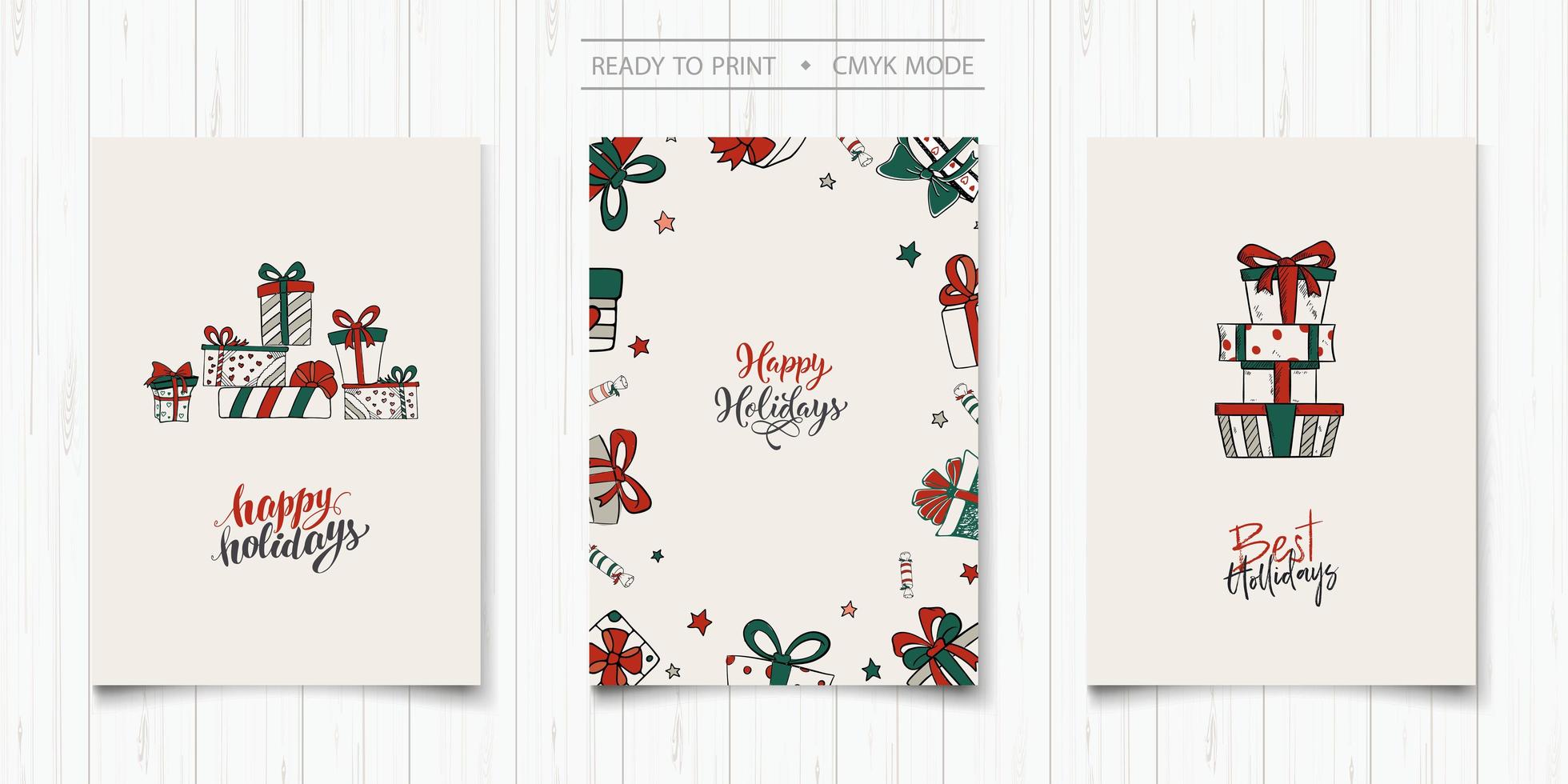 set van minimale kerstkaarten hand getrokken stijl vector