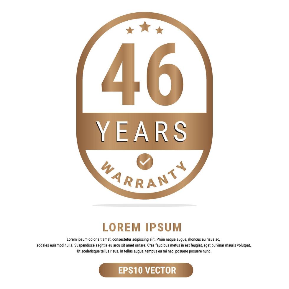 46 jaar garantie vector kunst illustratie in goud kleur met fantastisch doopvont en wit achtergrond. eps10 vector
