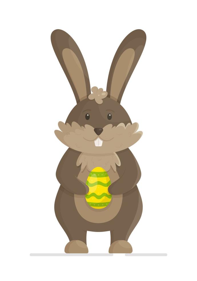 staand konijn met een ploegschaar ei in haar poten. vector illustratie banier voor Pasen dag.