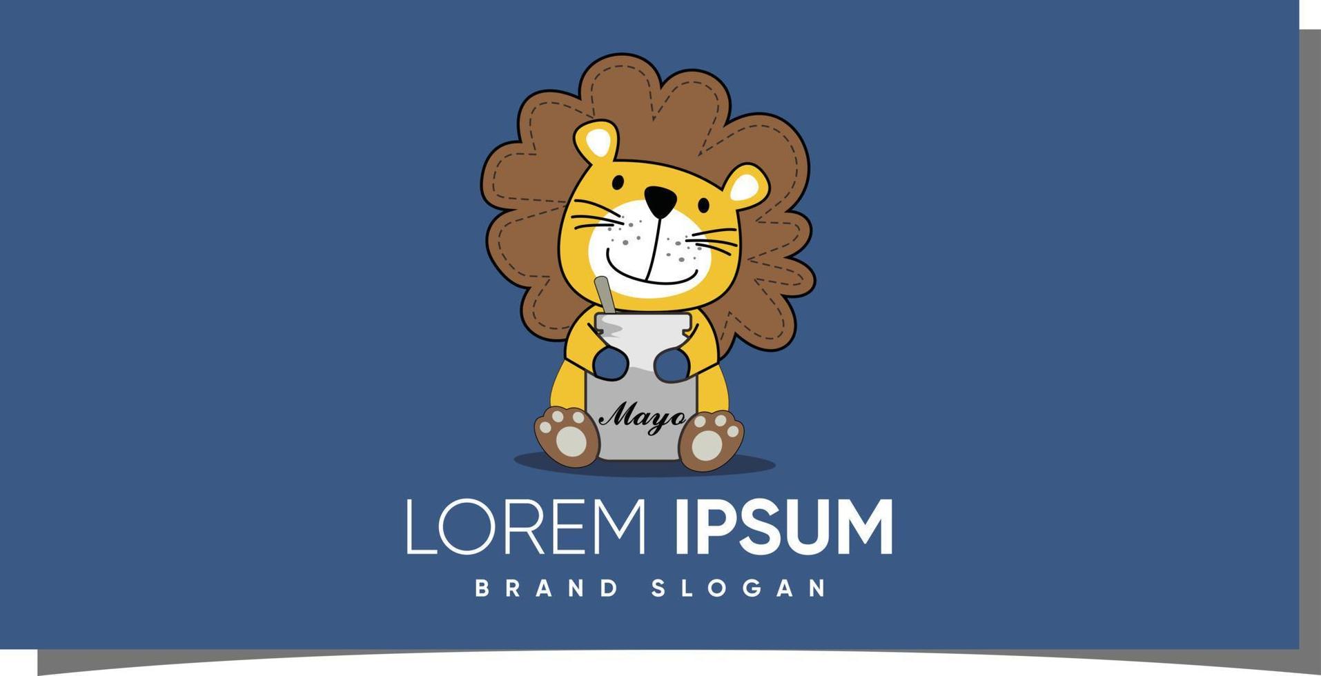 vrolijk leeuw logo Holding mayo met creatief modern syle premie vector