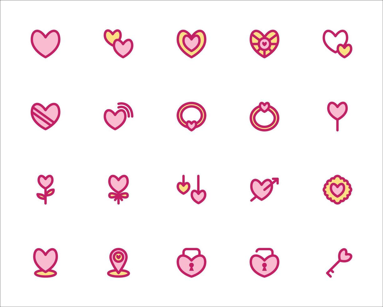 Valentijn hart icoon gevulde lijn stijl vector