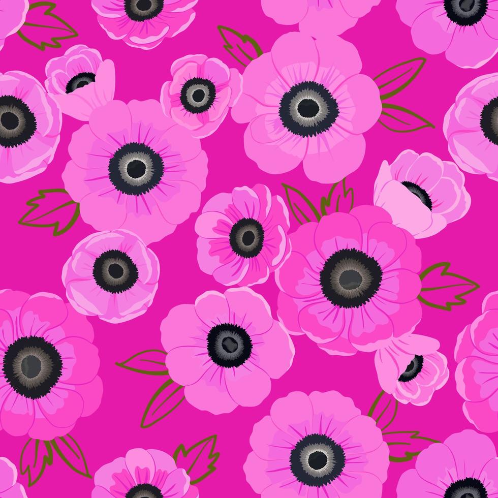 vector naadloos patroon met roze bloemblad anemoon voorjaar bloem bloesem, illustratie abstract flora tekening Aan roze achtergrond voor mode kleding stof textiel afdrukken, behang en papier omhulsel