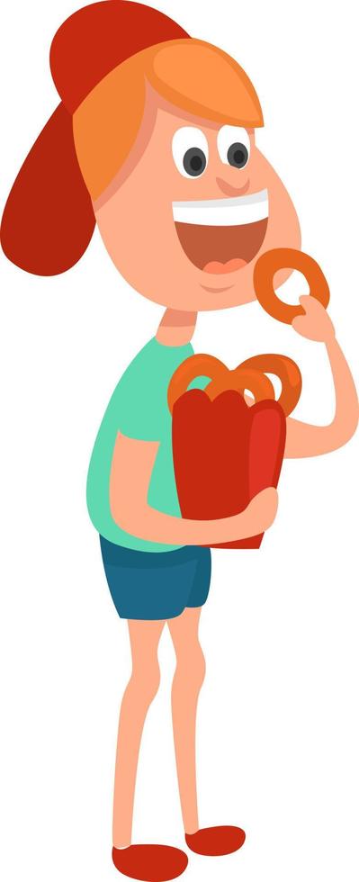 Mens aan het eten ui ringen, illustratie, vector Aan wit achtergrond