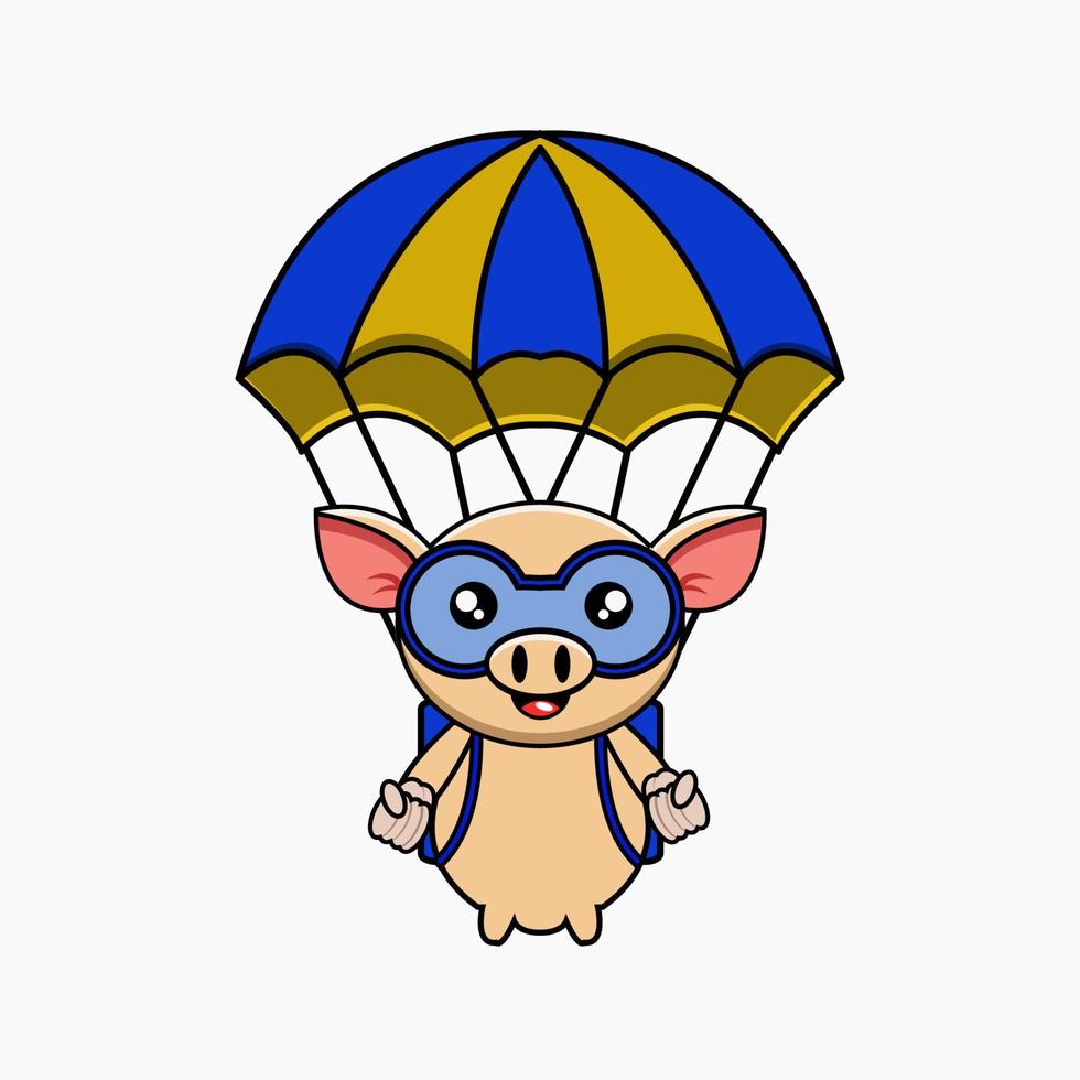 schattig parachutespringen varken mascotte illustratie vector