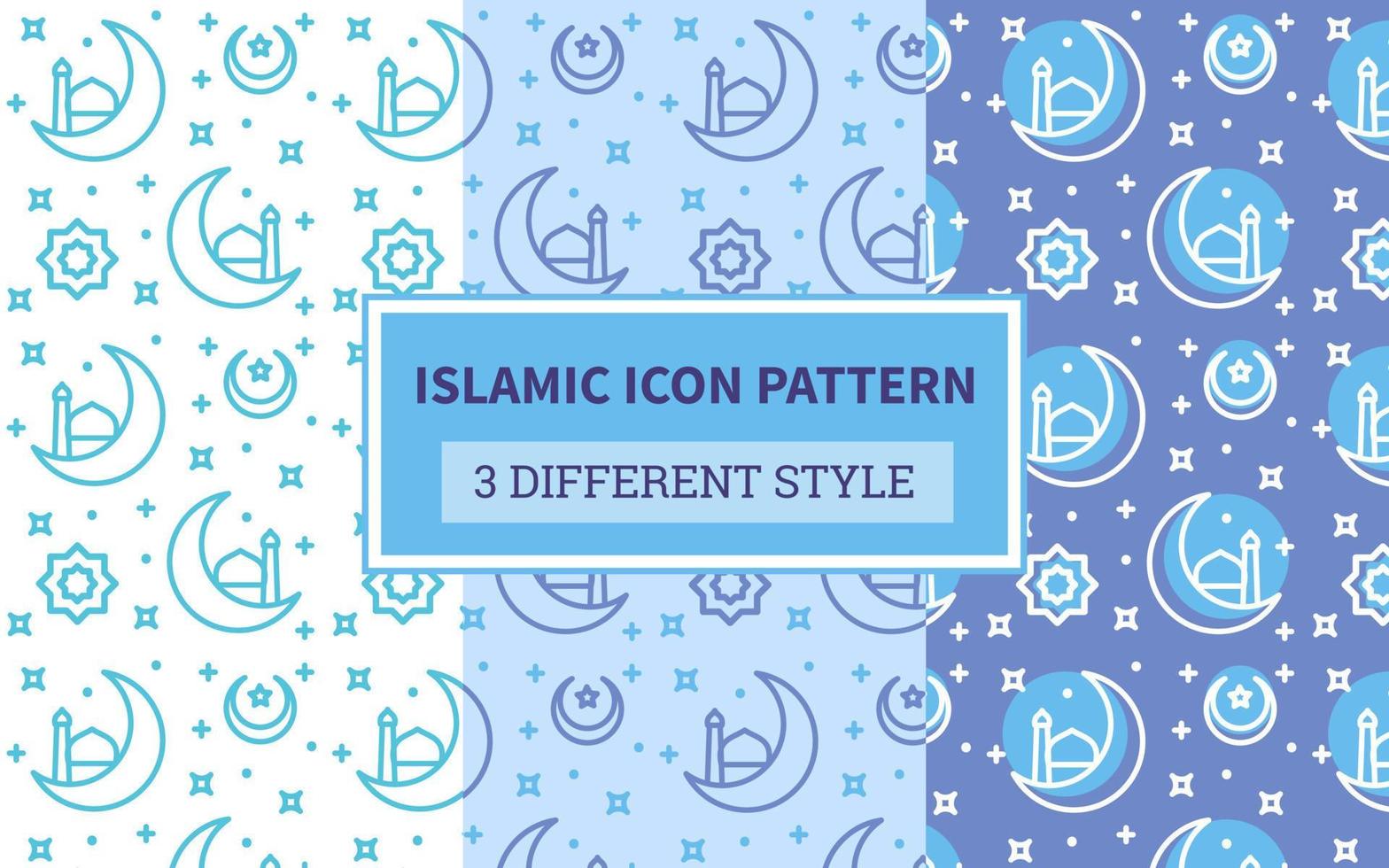 Islamitisch icoon patroon voor de helft maan moskee halve maan ster met bundelen versie drie verschillend blauw thema stijl vlak ontwerp vector