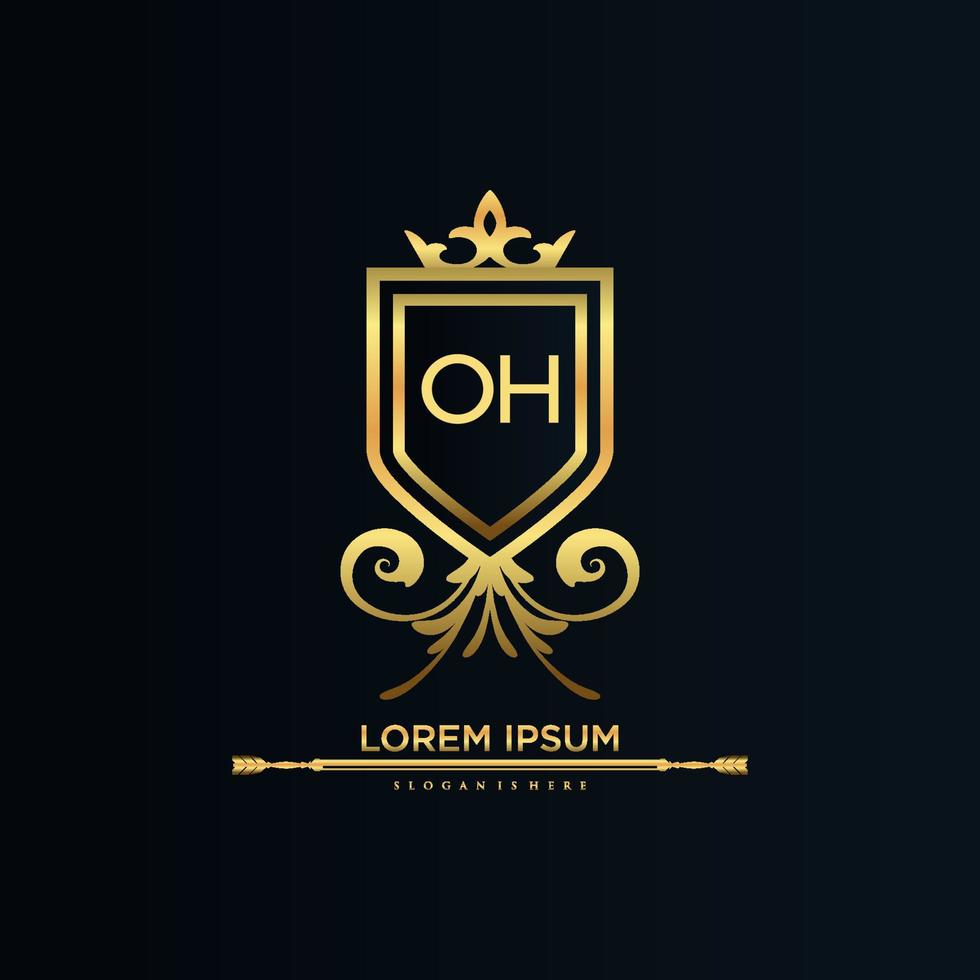 Oh brief eerste met Koninklijk sjabloon.elegant met kroon logo vector, creatief belettering logo vector illustratie.