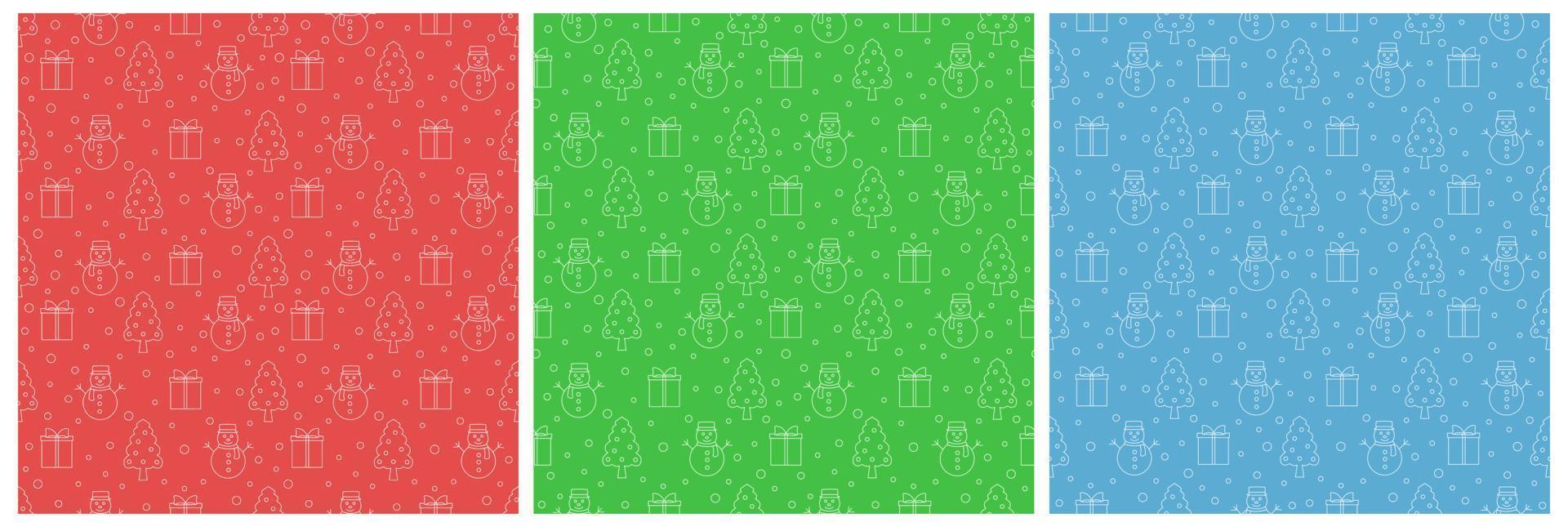 Kerstmis achtergrond naadloos patroon ontwerp met de kerstman claus, boom, sneeuwman en cadeaus in sjabloon hand- getrokken tekenfilm vlak illustratie vector