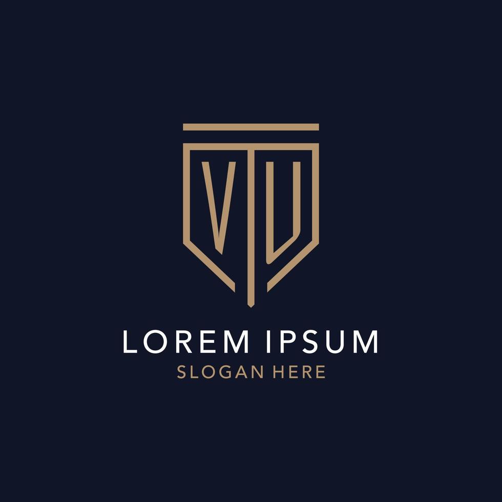 vu eerste logo monogram met gemakkelijk luxe schild icoon ontwerp vector