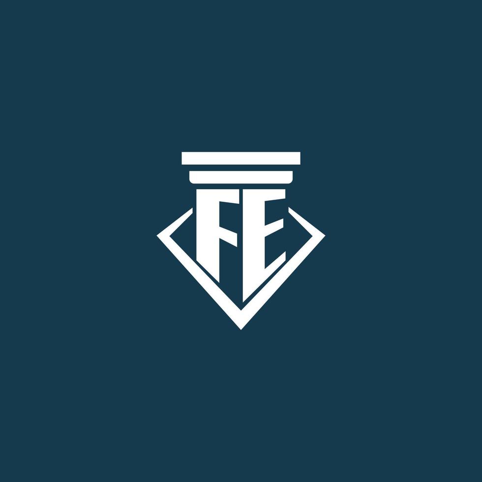 fe eerste monogram logo voor wet stevig, advocaat of pleiten voor met pijler icoon ontwerp vector