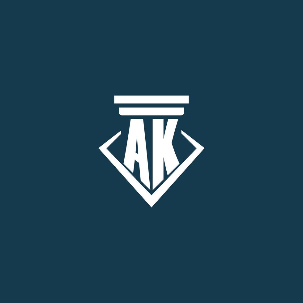 ak eerste monogram logo voor wet stevig, advocaat of pleiten voor met pijler icoon ontwerp vector